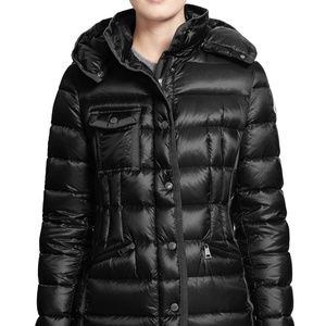 MONCLER Black Hermine Grosgrain Trim Coat, size 3
